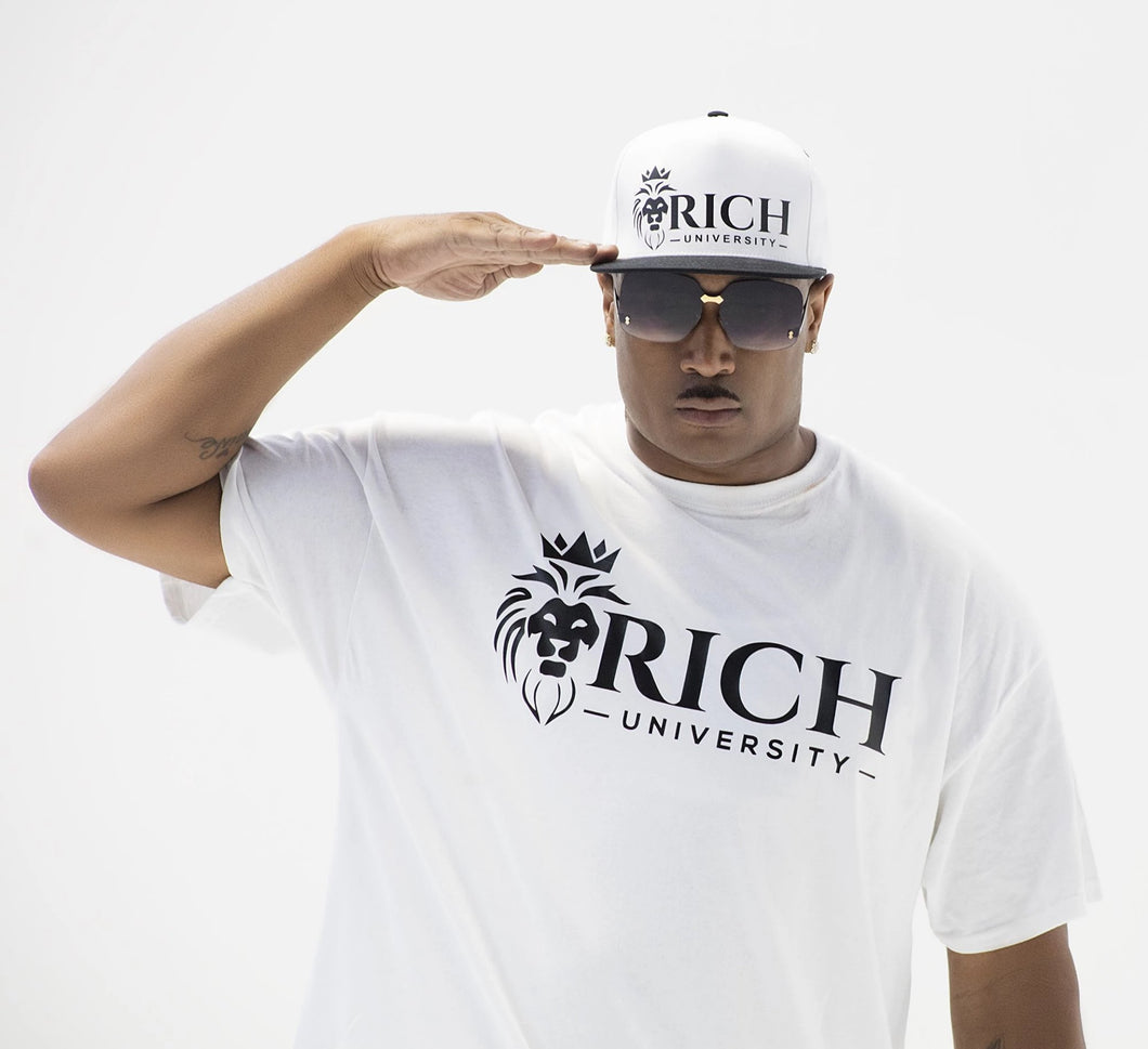 Rich U Mens Black & White Collection Set Shirt & Snap Back Cap
